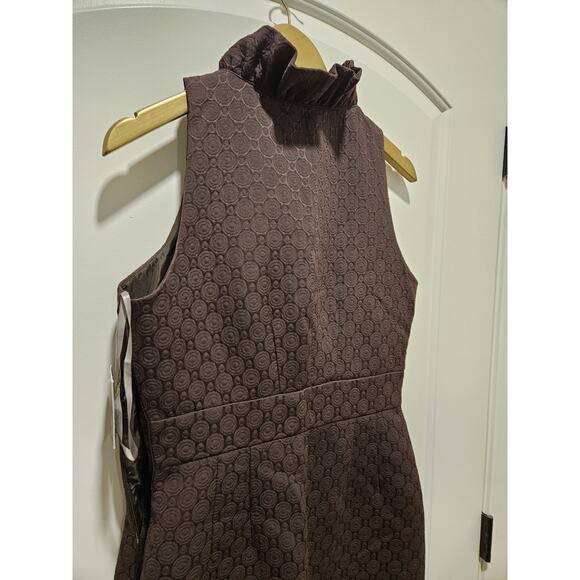 NWT TAYLOR Brown RUFFLED Sheath DRESS SZ 8 $148 Fitted Waist Textured Boutique - Picture 8 of 10